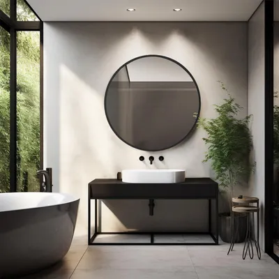 Imagen del producto de Espejo redondo para pared, con marco de aluminio, de 70 cm, ideal para baños