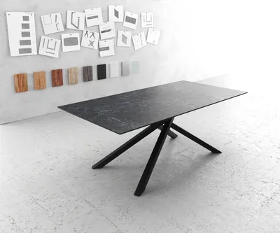 Produktbild von DELIFE Esstisch Edge 200x100cmKeramik Laminam®Nero Greco Anthrazit Mittelfuß Kreuz Schwarz