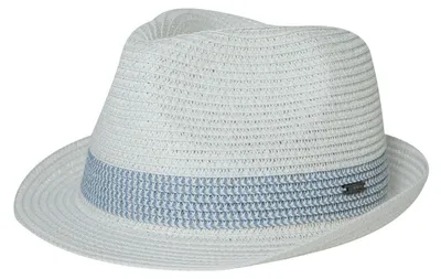 Produktbild von Herren Strohhut Trilby Sommer Sonnenschutz Faltbar Panama Fedora S-3XL Weiß-Blau 54-66CM