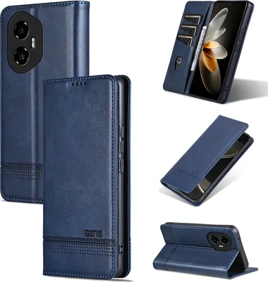 Image de Etui en cuir pour Honor 300, étui portefeuille pliable avec fermeture magnétique et support bleu