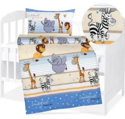 Produktbild von Baby-Krepp-Bettwäsche - 90x135 cm, 45x60 - Blau,Beige,Weiß