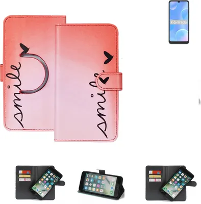 Produktbild von K-S-Trade Schutzhülle Handyhülle kompatibel mit Blackview A50 Hülle cover bookstyle Etui ''smile'' rot Standfunktion Kameraschutz (1Stk)