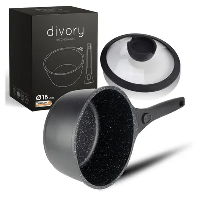 Obrázok produktu pre DIVORY hrniec 18 cm s odnímateľnou rukoväťou – 2 l hrniec s pokrievkou – malý hrniec – hrniec na mlieko s povrchovou úpravou, odnímateľná rukoväť, vhodný na indukciu