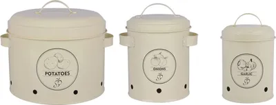 Produktbild von 3er Set Vorratsdosen für Kartoffeln, Zwiebeln + Knoblauch Esschert Design