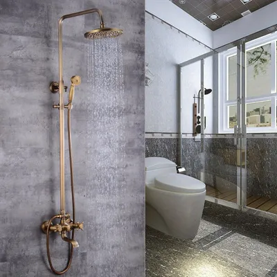 Produktbild von Duschset – Regendusche – Handbrause – Duscharmatur – Messing, Retro-Design – Verstellbar