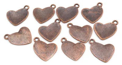 Produktbild von Vintageparts Anhänger Herz Metall antik kupferfarben 22 x 19 mm für Ketten und Ohrringe, 10 Stück