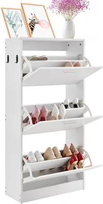 Immagine prodotto di Armadio a cassetti per scarpe con 3 ante, sistema di scaffalature per scarpe per l'ingresso, dotato di ganci laterali per scarpe, stivali e pantofole, modello autoportante, ideale per l'ingresso