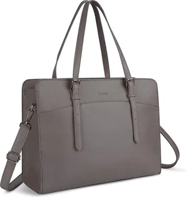 Imagen del producto de Uniqoos® - Bolso para portátil para mujer, 15,6 pulgadas - Gran bolso tipo shopper de cuero sintético suave, compartimento acolchado para portátil y tablet, 45,5 x 35,5 x 15,3 cm, color gris