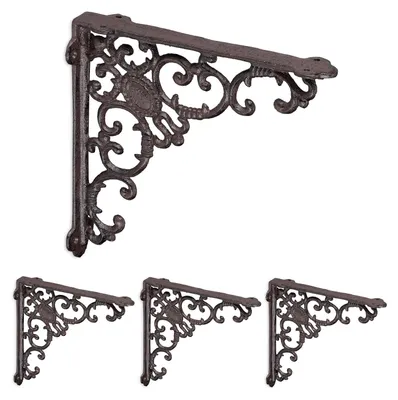 Immagine prodotto di TRANKIELO® - Set di 4 supporti per mensole in ghisa - Supporti per mensole in stile antico - Design robusto e decorativo color marrone