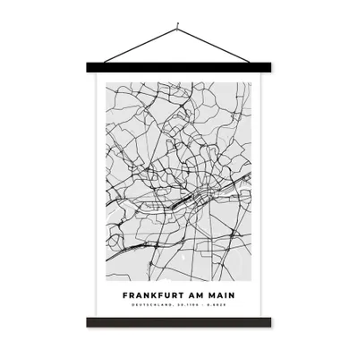 Produktbild von MuchoWow® Textilposter Frankfurt am Main - Karte - Stadtplan - Deutschland 60x90 cm mit schwarzem Rahmen - Poster Wohnzimmer
