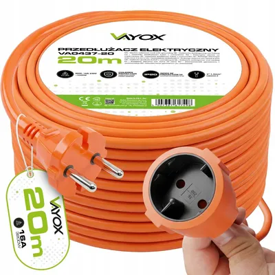 Obrázek produktu pro Vayox VA0437 Prodlužovací kabel 20 m pro zahradu, IP20, Schuko, H05VV-F 2x1,5, oranžový