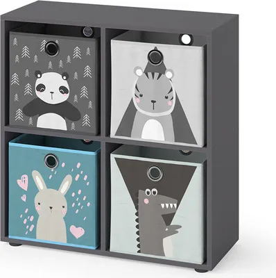 Produktbild von Kinderregal Vicco Tetra Grau 72.6 x 72 cm mit 4 Faltboxen, Model 37177