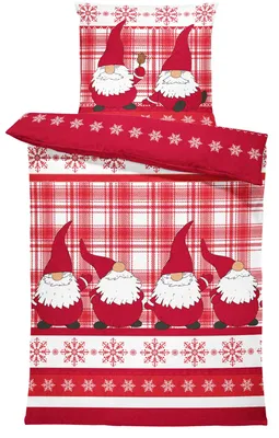 Produktbild von Winter Bettwäsche 135x200 cm Wichtel Weihnachten rot weiß Flausch Thermofleece