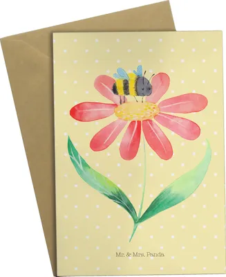 Produktbild von Mr. & Mrs. Panda Grußkarte Hummel Blume - Gelb Pastell - Geschenk, weihnachtskarten, Wespe, Beileidskarte, Lustige Sprüche, Natur, einladungskarten, Hummeln, Biene
