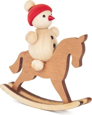 Produktbild von Miniaturfigur Schaukelpferd mit Schneemannkind natur BxHxT 2x5x5cm NEU