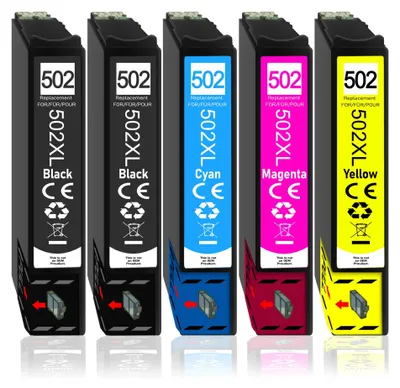 Produktbild von 5er Sparpack Druckerpatronen ersetzt Epson 502XL (502) für WF-2860 WF-2865 WF2880 XP-5100 XP-5105 XP-5150 XP-5155