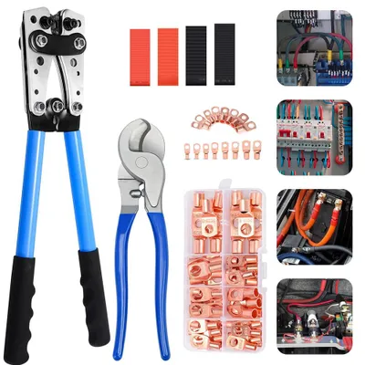 Produktbild von Crimpzange Kabelschuhe Set HX-50B Batteriekabelschuh Presszange Quetschzange Kabelschuh KFZ Werkzeug 6-50mm² mit Ösen, Schlauchring-Anschluss Kit