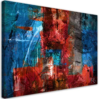 Produktbild von Leinwandbild Rote Abstraktion, handgemalt 120x80 Feeby Rot bild für die wand bereit zum aufhängen