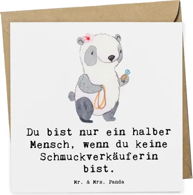 Produktbild von Mr. & Mrs. Panda Grußkarte Schmuckverkäuferin Herz - Weiß - Geschenk, faltkarte, Klappkarte, Schmuckgeschäft, Juwelier, Lustig, AusbildungSpruch, doppelkarte, Ausbildung