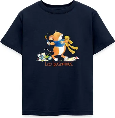 Produktbild von Spreadshirt Leo Lausemaus Malen mit Teddy Kinder T-Shirt, 110/116 (5-6 Jahre), Navy