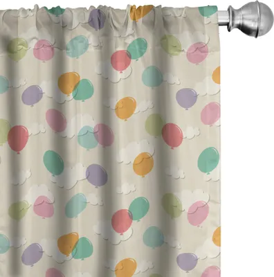Produktbild von ABAKUHAUS Geburtstag Vorhänge, Gardinen, Pastell farbige Ballone, die über die flaumige Wolken-Partei für Kinder und Kinder fliegen, 2 Stück 75 x 175 cm, Mehrfarbig