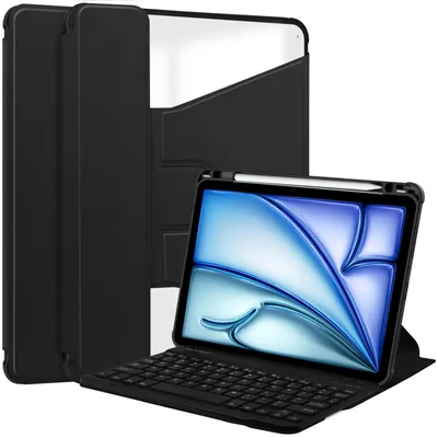 Produktbild von 3in1 Bluetooth Tastatur (Schwarz m. Beleuchtung) + Maus (Schwarz) + Cover für Apple iPad Air 11 M2 6. Generation 11 Zoll Case Schutz Hülle Tasche Keyboard