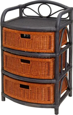 Produktbild von KRINES HOME Rattan-Regal 3 Schübe 53x43x89 in Farbe Blau-Mahagoni, Kommode / Badregal mit Schubladen aus echtem Rattan