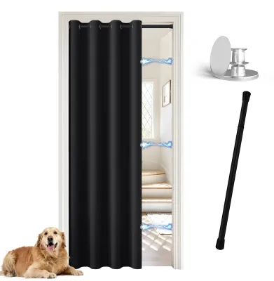 Türvorhang blickdicht 132x195 cm schwarz mit Teleskopstange 70-125 cm