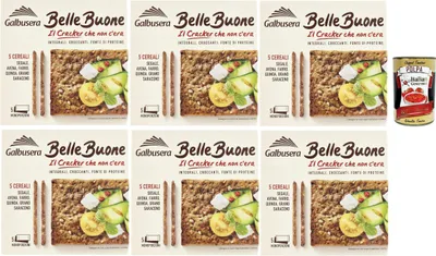 Produktbild von Galbusera BELLEBUONE, cracker mit 5 Getreide: Roggen, Hafer, geschrieben, Quinoa und Buchweizen, 6x 200g + Italian Gourmet polpa 400g