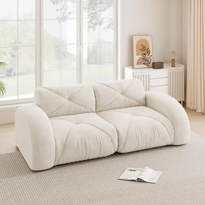 Image de Canapé sans cadre, canapé modulaire pour 2 personnes, rembourrage en mousse haute densité 32D, idéal pour le salon, tissu en chenille confortable, design antidérapant