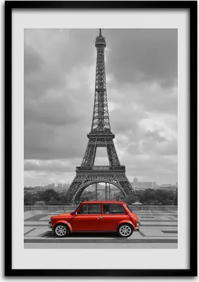Produktbild von Bild - Bilderrahmen - Foto - 70 cm x 100 cm - MDF - Rahmen - Wandkunst - Eiffelturm Auto