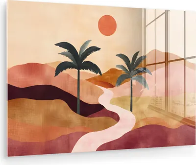 Produktbild von MuchoWow Glasbilder - Bilder auf Wandbild - Foto auf Glas Hügel - Palmen - Abstrakt 120x80 cm Wanddekoration aus Glas - Acrylglasbild - Acrylbilder - Abbildung