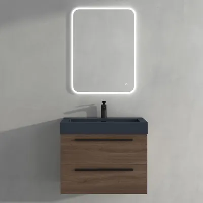 Produktbild von Mai & Mai Badmöbelset Komplett Set Waschbeckenunterschrank 73cm Unterschrank in Eiche Stirling mit Waschschbecken und LED-Badspiegel Quadratto