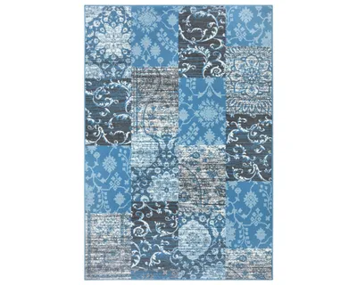 Zdjęcie produktu dla Dywan nowoczesny do salonu 120x170cm, kremowo niebieski patchwork