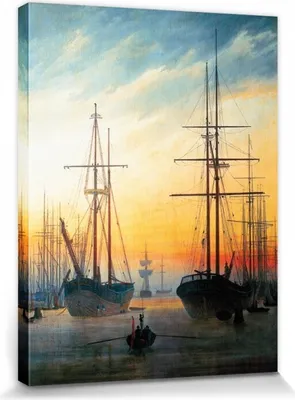 Obrázek produktu pro Caspar David Friedrich Obrázky Plátno Roztažené plátno | XXL-Wall Picture Poster Art Print As Canvas Picture - Pohled na přístav, 1815-16 (40 x 30 cm)