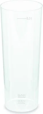Produktbild von 100x Mehrwegbecher Longdrink transparent PP Eichstriche 2 cl 4cl 0,3l
