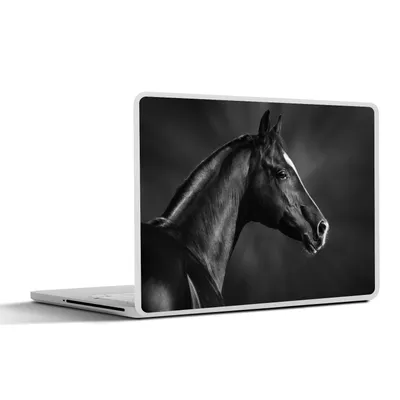 Produktbild von MuchoWow® Laptop Aufkleber Sticker Cover Pferd - Tiere - Schwarz - Weiß - Porträt 30x22 cm - Laptop-Sticker