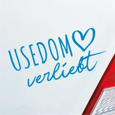 Produktbild von Auto Aufkleber Usedom verliebt Herz Insel Ostsee Liebe Car 19x9 cm Hellblau Sticker Heckscheibenaufkleber