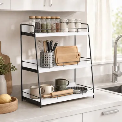 Produktbild von Gewürzregal Stehend mit 3 Ebenen,Standregal Badezimmer Organizer,Multifunktionales Aufbewahrung für Badezimmer,Küche,Wohnzimmer,Büro 33x17x44cm