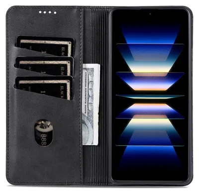 Produktbild von Leder Hülle für Xiaomi Redmi Note 14 Pro+ 5G, Klapphüllen Brieftasche Magnetverschluss Ständer Schutzhülle Schwarz