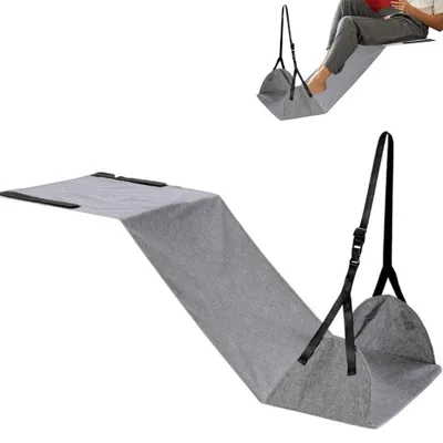 Image de Support de pieds pour voyage – Repose-pieds pour avion – Hamac pour les pieds – Coussin de pieds pour voyage – Support de pieds portable – 110 x 45 cm – Réglable – Pour les voyages en avion - Gris