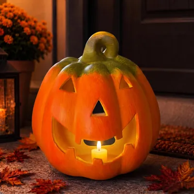 Produktbild von Kürbis-Laterne als LED Halloween-Deko Windlicht in 19x20 cm