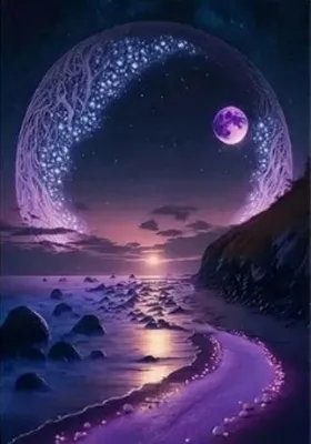 Immagine prodotto di Mosaico a forma di luna in cristalli di ametista, 30x40 cm, kit creativo per mosaici