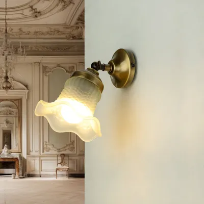 Produktbild von Wandlampe Glas Echt-Messing verstellbar E14 Blütenform in Bronze Spot Wandleuchte innen