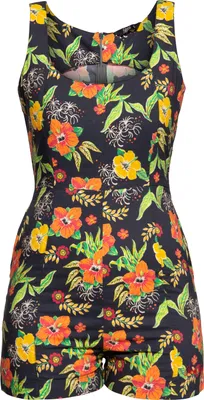 Produktbild von QUEEN KEROSIN Kurzer Jumpsuit Mit Tropischem All-Over-Print Hibiskus Black Mehrfarbig Xxxl