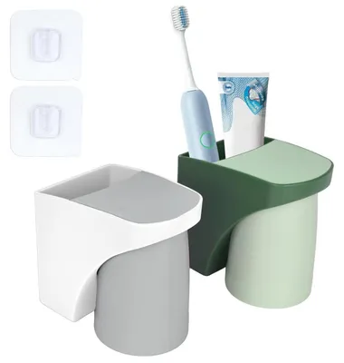 Obrázek produktu pro Držák na kelímky na zubní pastu, 2 kusy, montáž na zeď bez vrtání, s magnetickým kelímkem, vyrobeno z plastu bez BPA