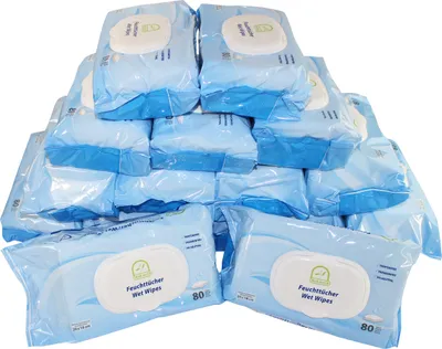 Produktbild von Medi-Inn Feuchttücher / Wet Wipes parfüm- u. parabenfrei PH-neutral 20 x 18 cm (16 Packungen = 16 x 80 Tücher)