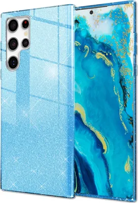Produktbild von NALIA Robuste Glitzerhülle für Samsung Galaxy S22 Ultra, Glänzende Glitzer Hybrid Schutzhülle Verstärkte Silikonhülle Blau