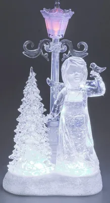 Produktbild von formano Engel mit Tannenbaum vor der Straßenlaterne aus Acryl mit Wassereffekt und LED Licht, 30 cm
