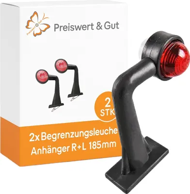 Produktbild von 2x Seitenleuchten R+L Leuchte LKW Begrenzungsleuchte 185mm Positionsleuchten für Anhänger STVZO zugelassen E9